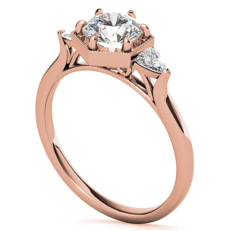 Round and Trillion Moissanite Hexagon Halo Engagement Ring