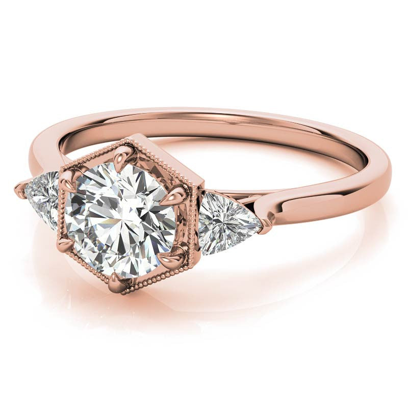 Round and Trillion Moissanite Hexagon Halo Engagement Ring