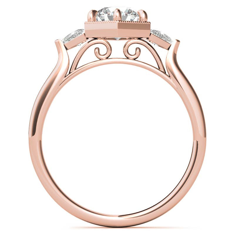 Round and Trillion Moissanite Hexagon Halo Engagement Ring