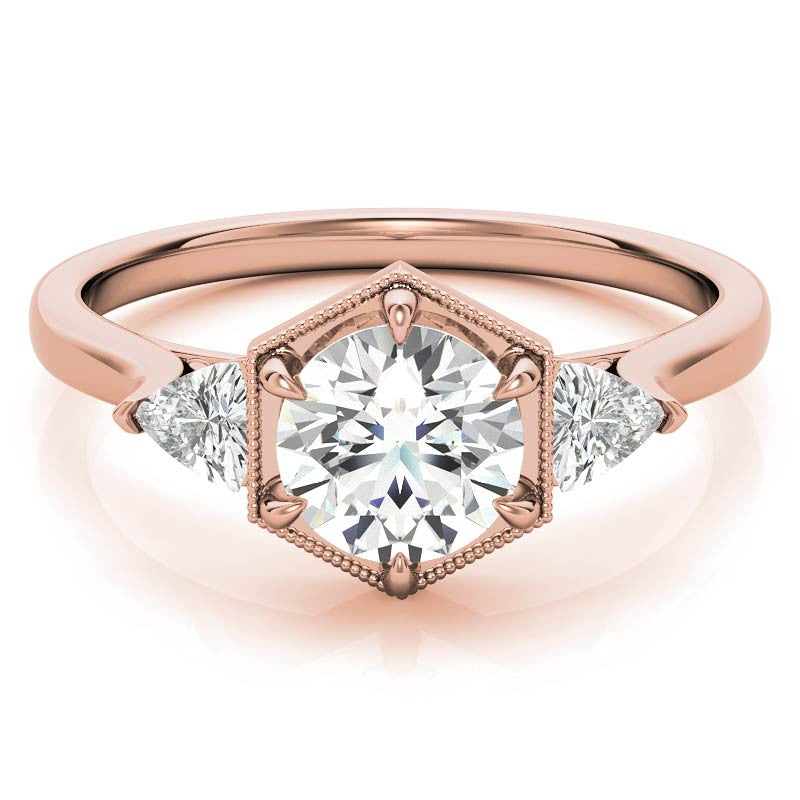 Round and Trillion Moissanite Hexagon Halo Engagement Ring