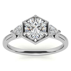 Round and Trillion Moissanite Hexagon Halo Engagement Ring