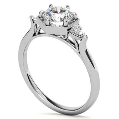Round and Trillion Moissanite Hexagon Halo Engagement Ring