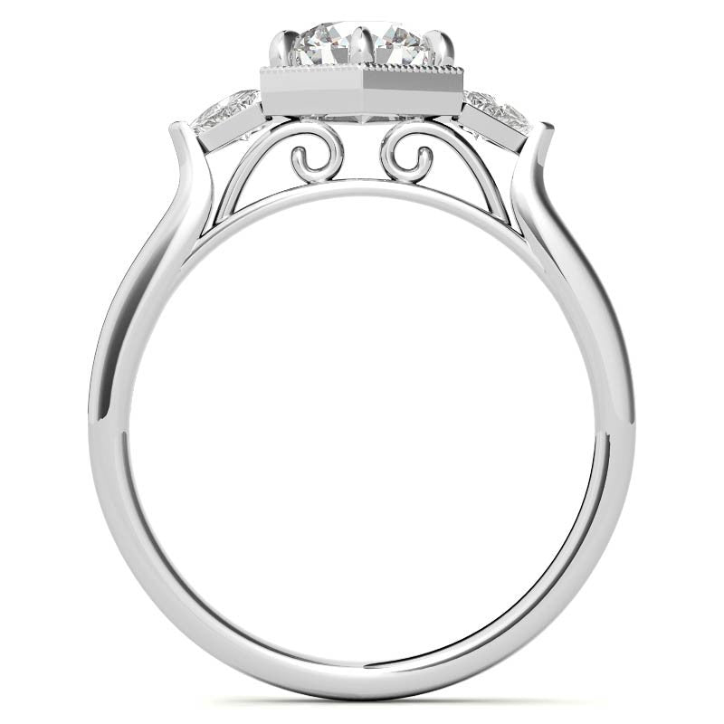 Round and Trillion Moissanite Hexagon Halo Engagement Ring