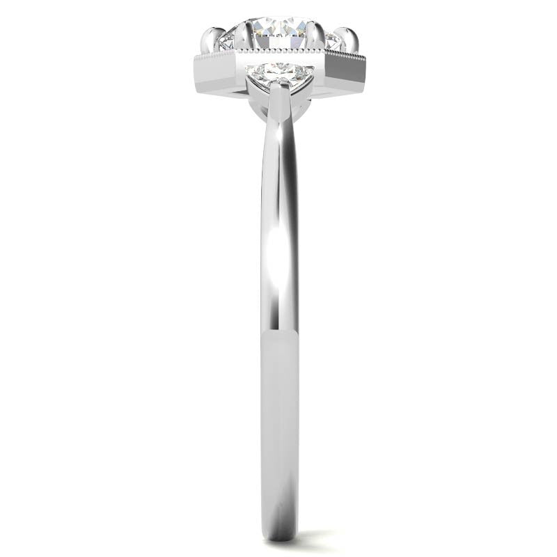 Round and Trillion Moissanite Hexagon Halo Engagement Ring