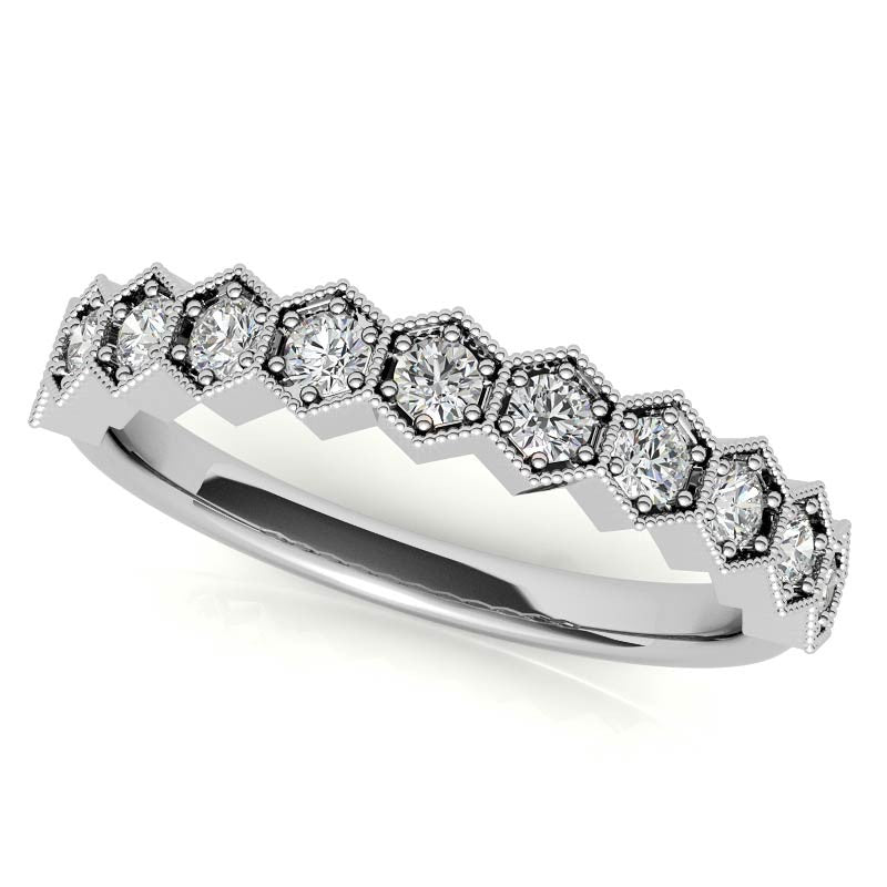 Round and Trillion Moissanite Hexagon Halo Engagement Ring