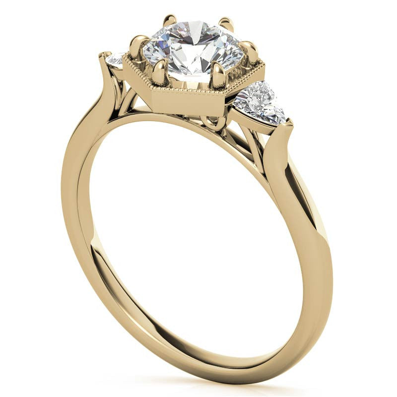 Round and Trillion Moissanite Hexagon Halo Engagement Ring