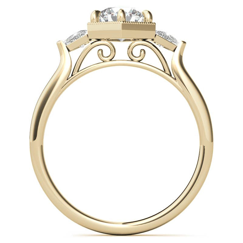 Round and Trillion Moissanite Hexagon Halo Engagement Ring