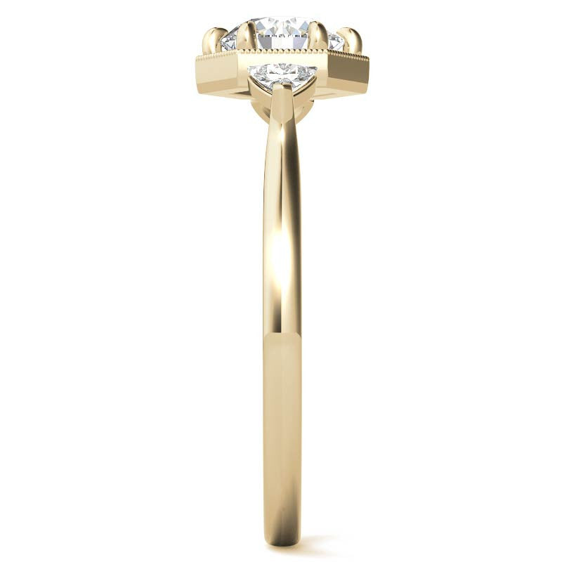 Round and Trillion Moissanite Hexagon Halo Engagement Ring