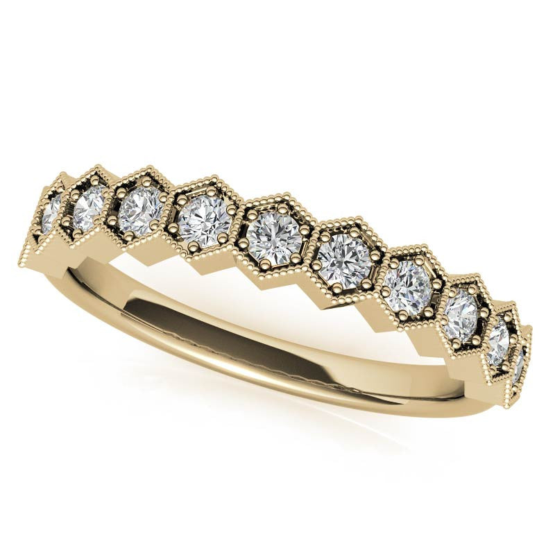 Round and Trillion Moissanite Hexagon Halo Engagement Ring