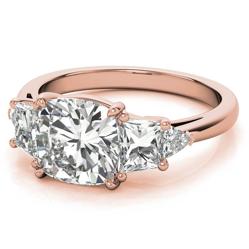 Cushion and Trapezoid Moissanite 3-Stone Engagement Ring