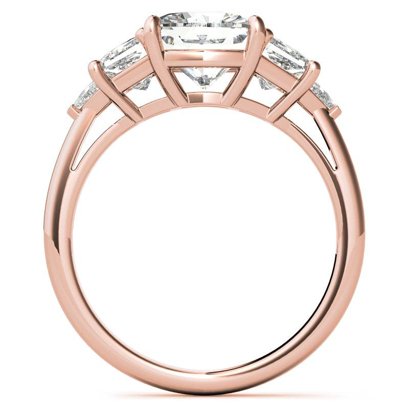 Cushion and Trapezoid Moissanite 3-Stone Engagement Ring