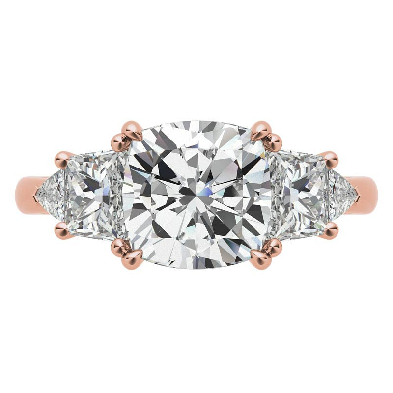 Cushion and Trapezoid Moissanite 3-Stone Engagement Ring