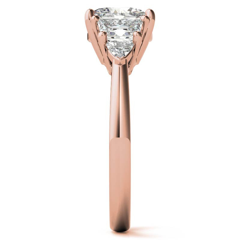 Cushion and Trapezoid Moissanite 3-Stone Engagement Ring