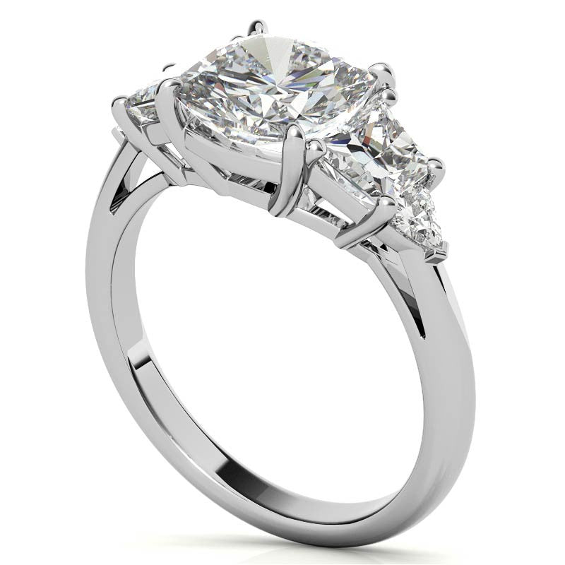 Cushion and Trapezoid Moissanite 3-Stone Engagement Ring