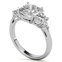 Cushion and Trapezoid Moissanite 3-Stone Engagement Ring