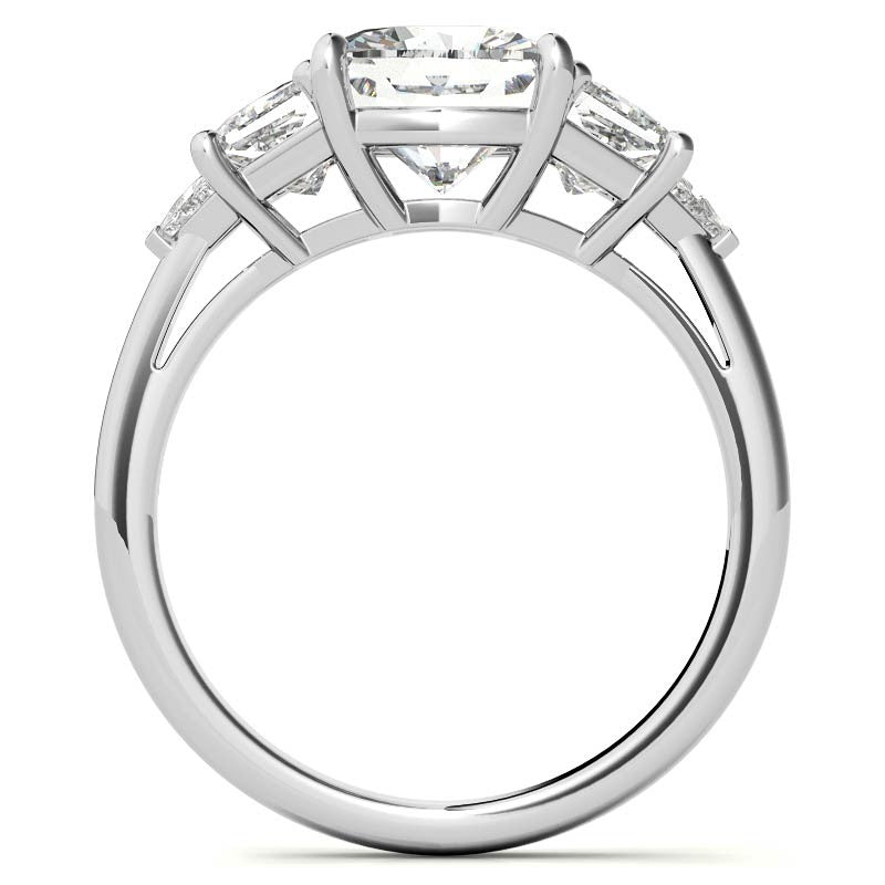 Cushion and Trapezoid Moissanite 3-Stone Engagement Ring