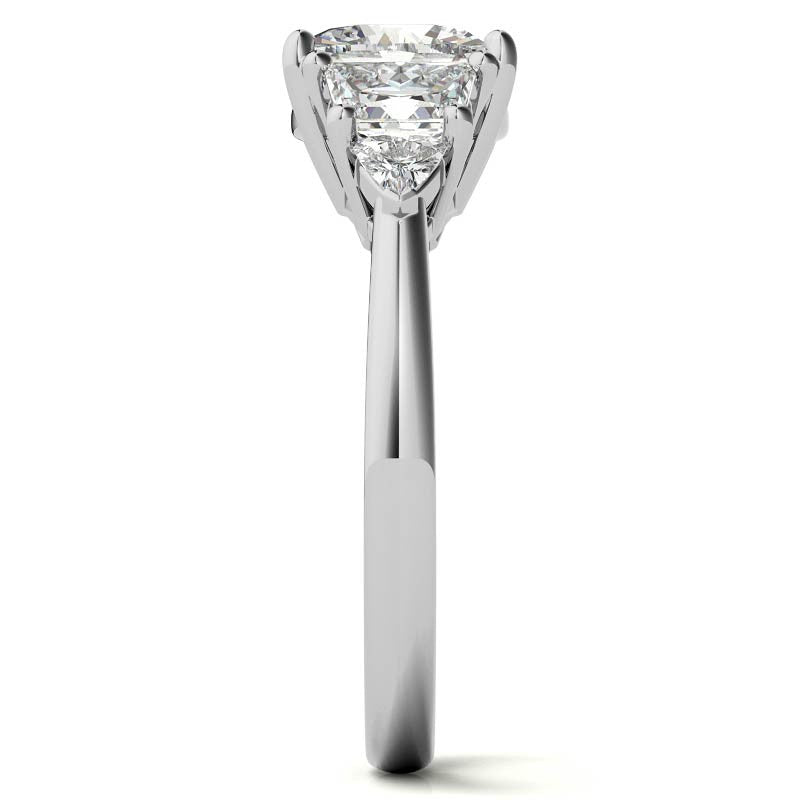 Cushion and Trapezoid Moissanite 3-Stone Engagement Ring