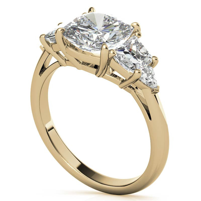 Cushion and Trapezoid Moissanite 3-Stone Engagement Ring