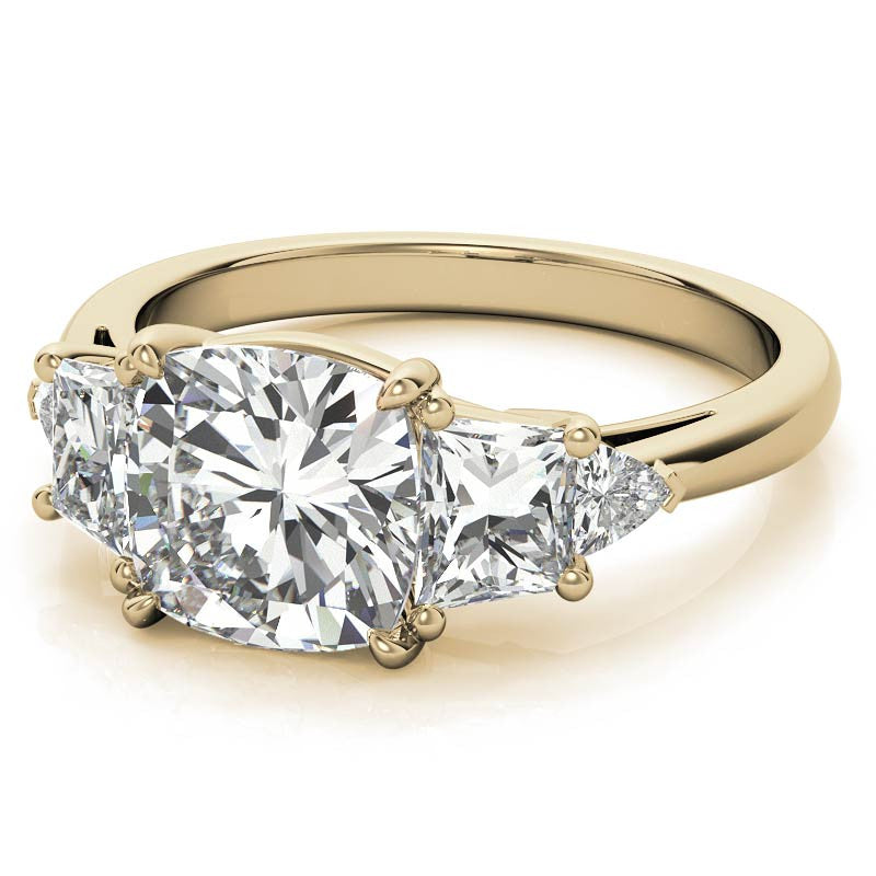 Cushion and Trapezoid Moissanite 3-Stone Engagement Ring