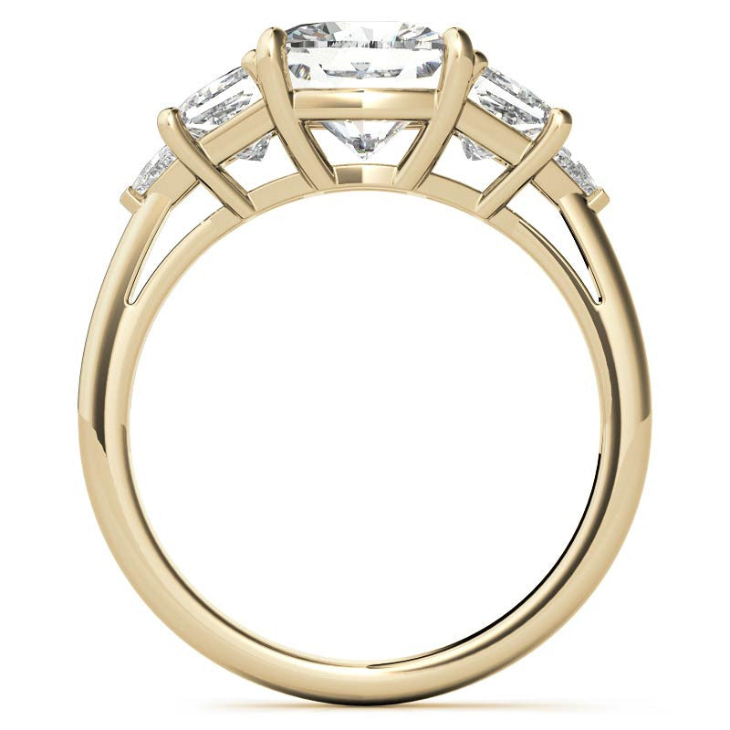 Cushion and Trapezoid Moissanite 3-Stone Engagement Ring