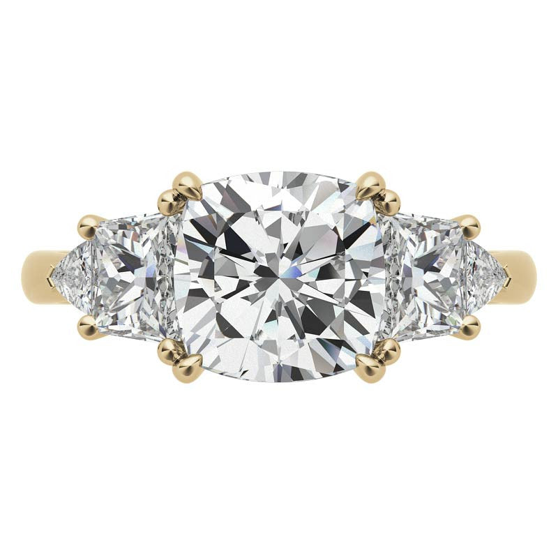 Cushion and Trapezoid Moissanite 3-Stone Engagement Ring
