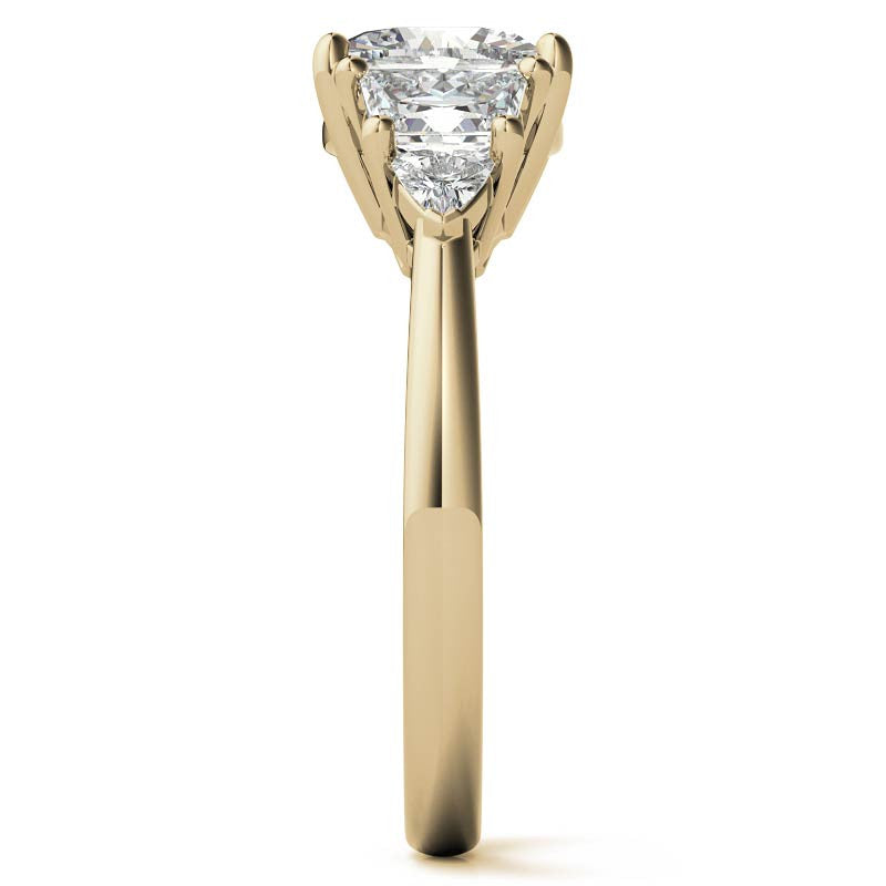 Cushion and Trapezoid Moissanite 3-Stone Engagement Ring