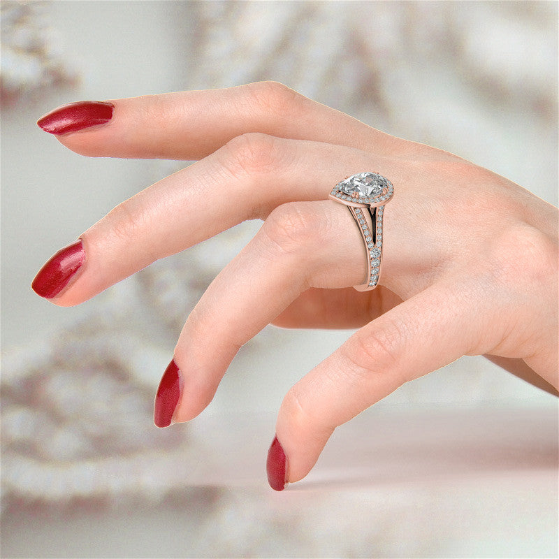 Split Shank Cathedral Pear Moissanite Engagement Ring