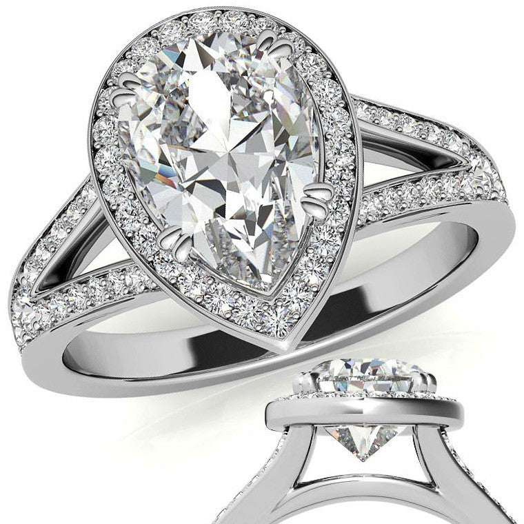 Split Shank Cathedral Pear Moissanite Engagement Ring