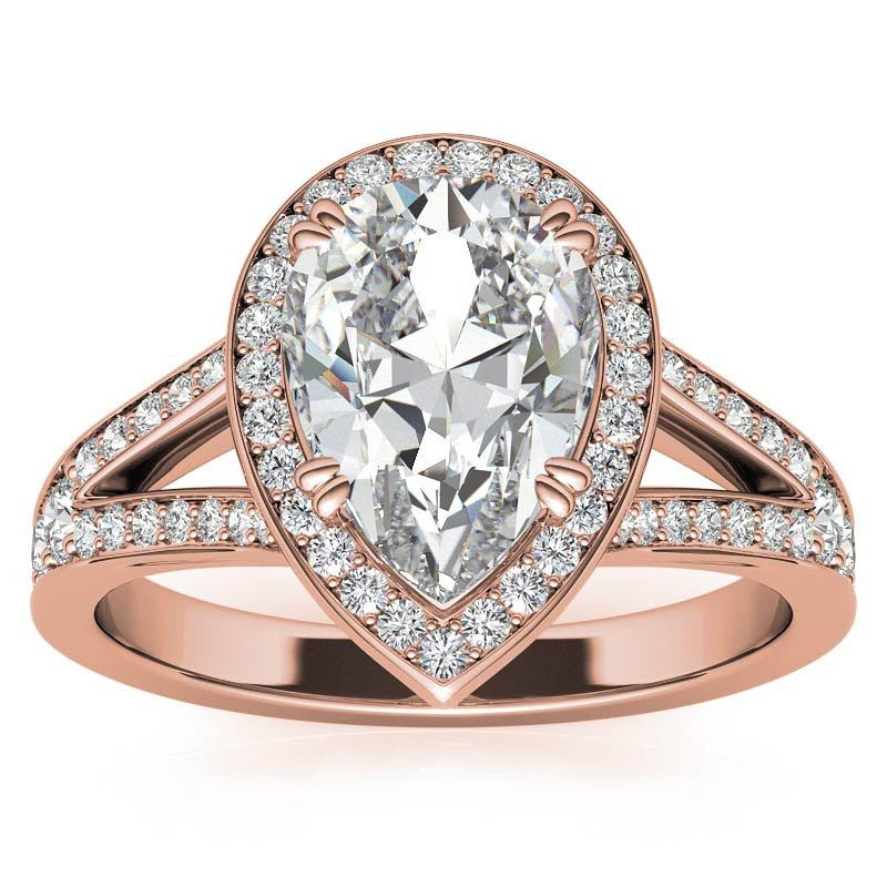 Split Shank Cathedral Pear Moissanite Engagement Ring