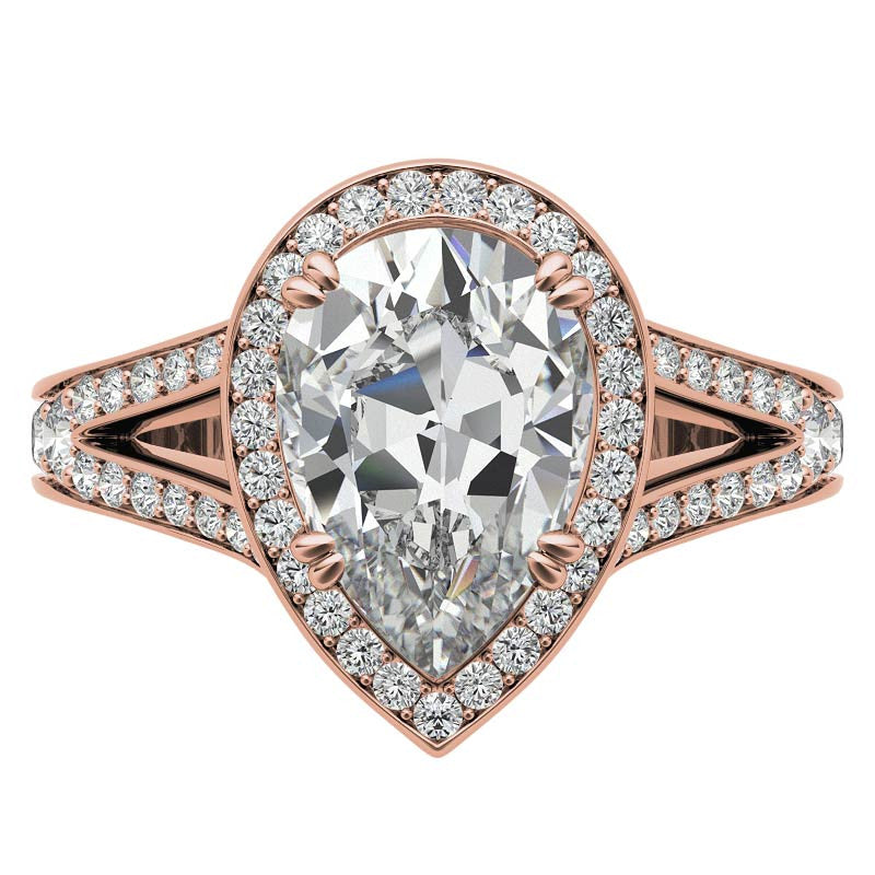 Split Shank Cathedral Pear Moissanite Engagement Ring