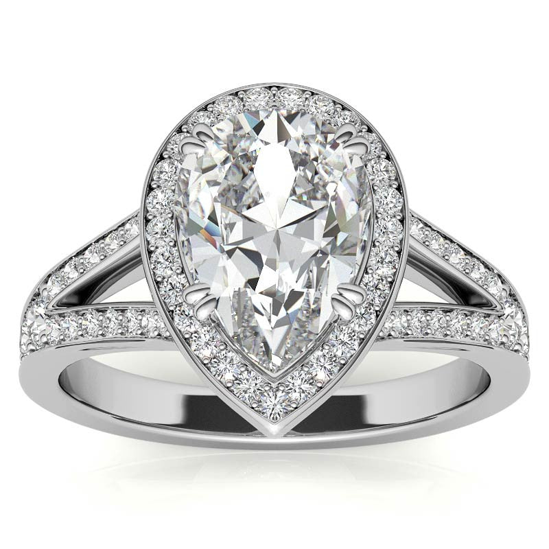 Split Shank Cathedral Pear Moissanite Engagement Ring