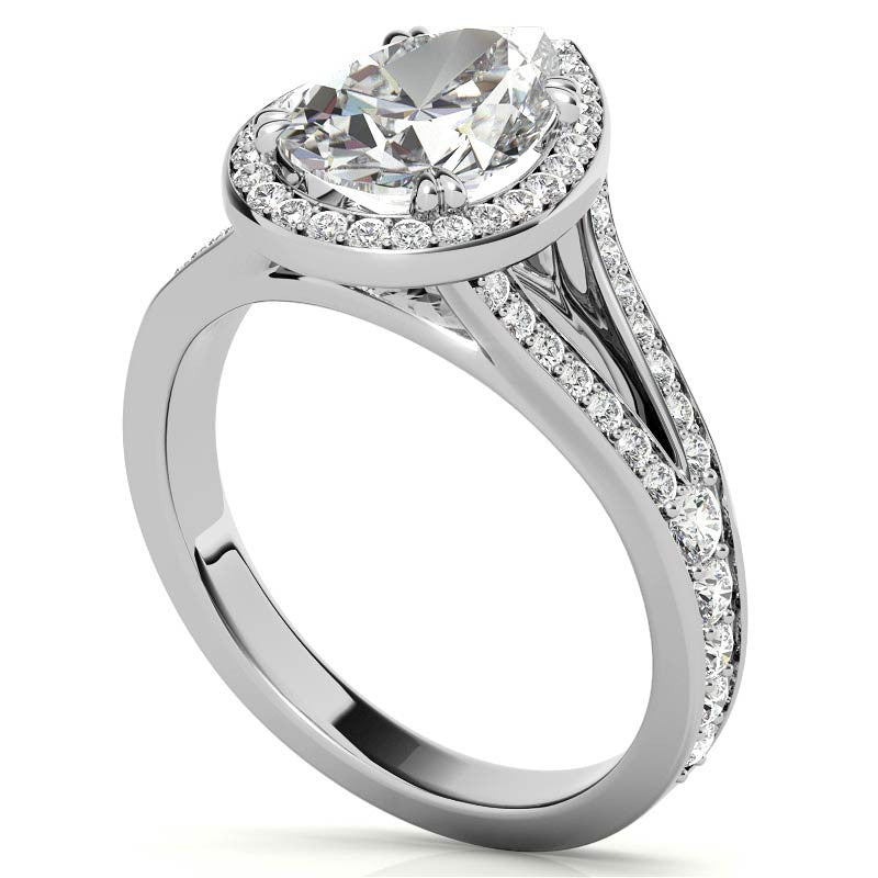 Split Shank Cathedral Pear Moissanite Engagement Ring