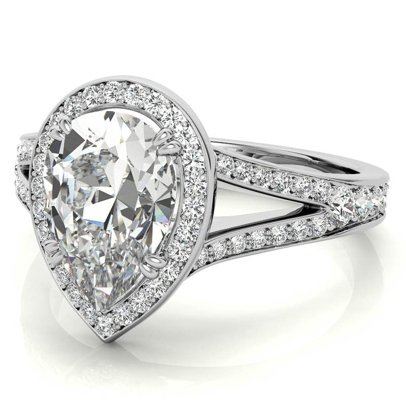 Split Shank Cathedral Pear Moissanite Engagement Ring