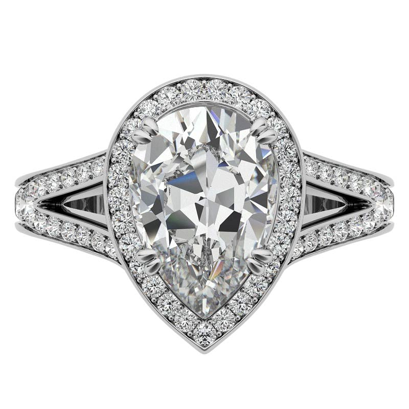 Split Shank Cathedral Pear Moissanite Engagement Ring