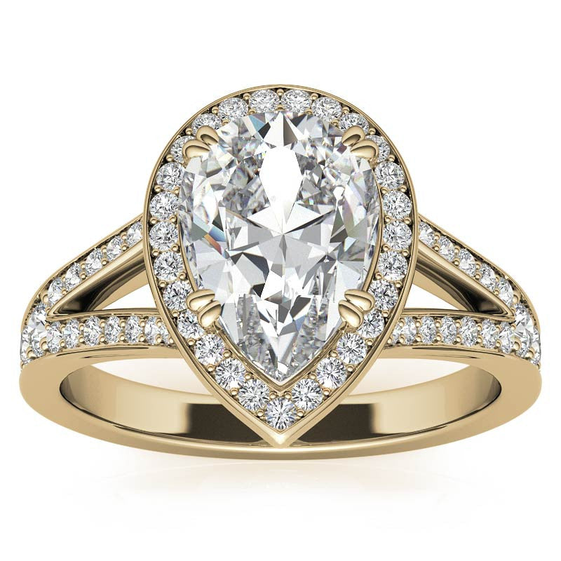 Split Shank Cathedral Pear Moissanite Engagement Ring