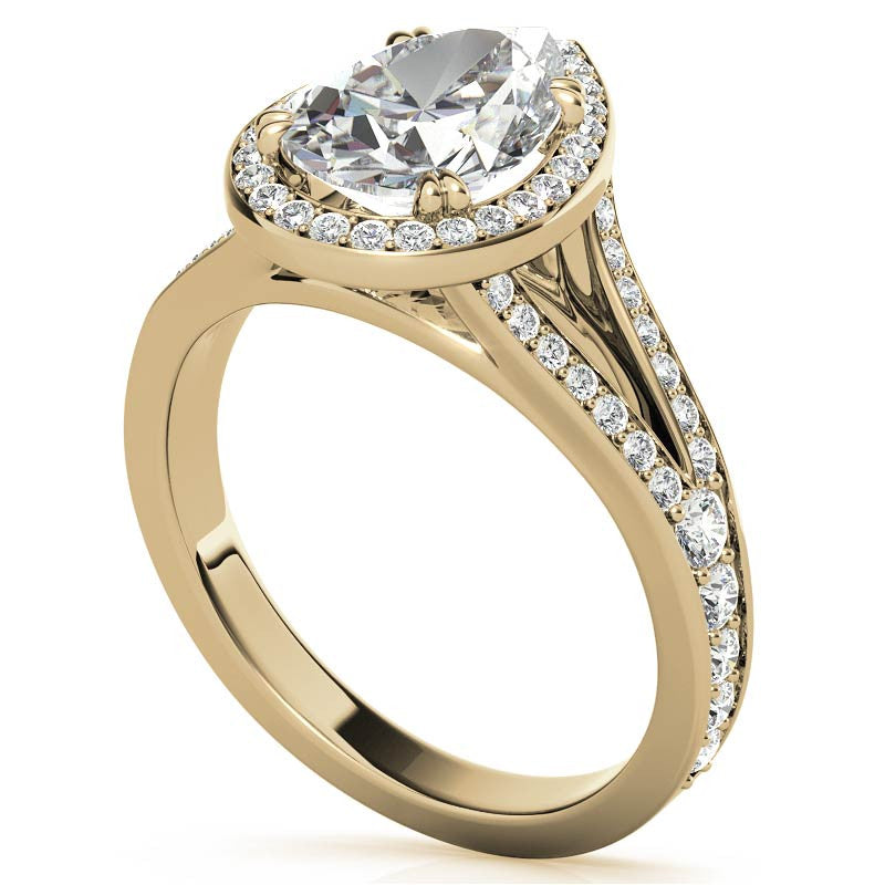 Split Shank Cathedral Pear Moissanite Engagement Ring