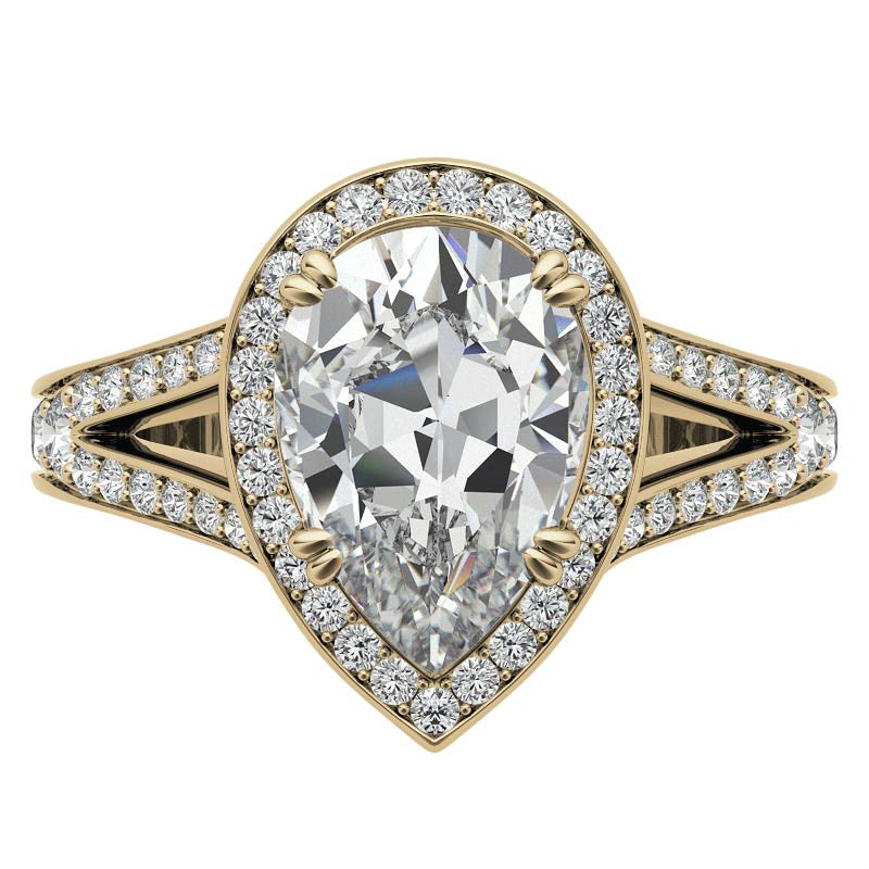 Split Shank Cathedral Pear Moissanite Engagement Ring
