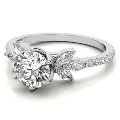 Round and Marquise Accented Moissanite Engagement Ring with Tulip