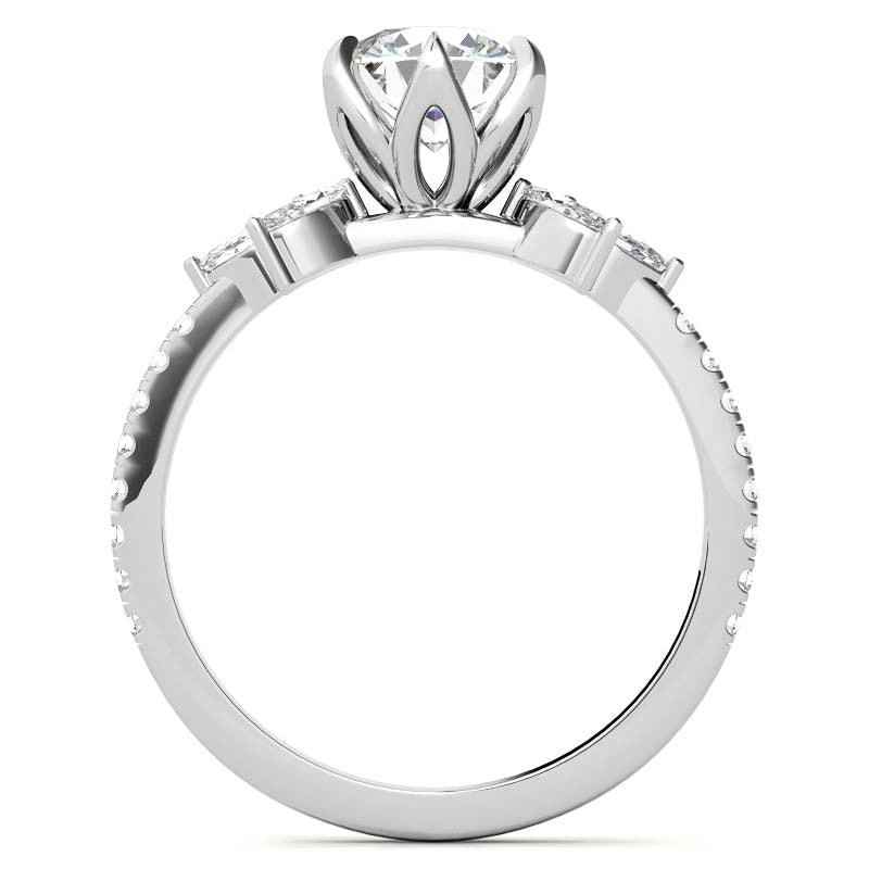 Round and Marquise Accented Moissanite Engagement Ring with Tulip