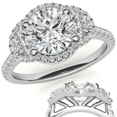 Round Half Moon Halo Moissanite Engagement Ring