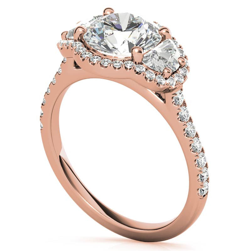 Round Half Moon Halo Moissanite Engagement Ring