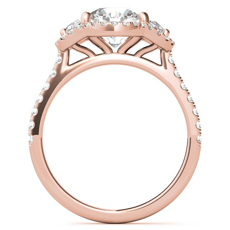 Round Half Moon Halo Moissanite Engagement Ring