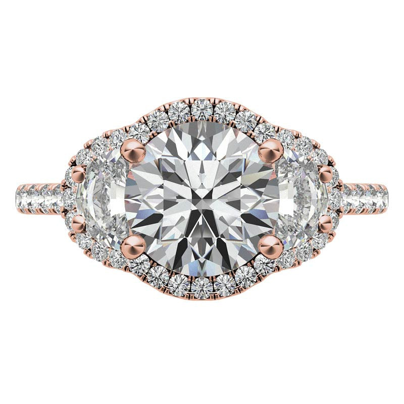 Round Half Moon Halo Moissanite Engagement Ring