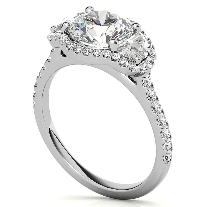 Round Half Moon Halo Moissanite Engagement Ring