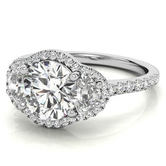 Round Half Moon Halo Moissanite Engagement Ring