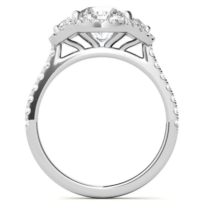 Round Half Moon Halo Moissanite Engagement Ring