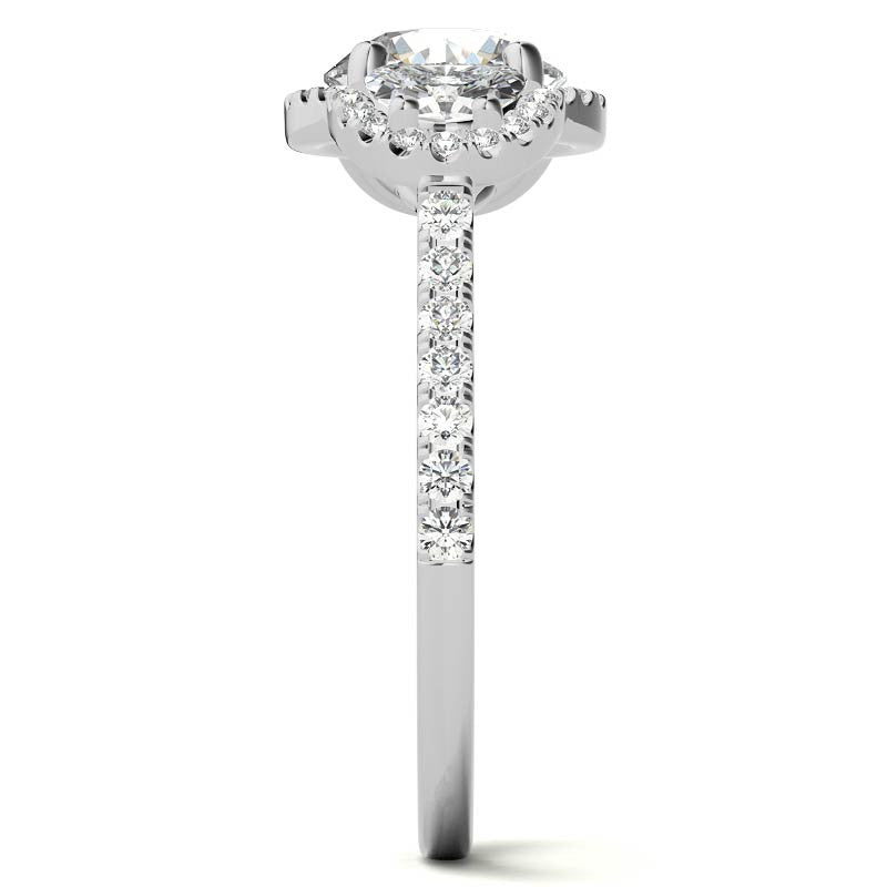 Round Half Moon Halo Moissanite Engagement Ring