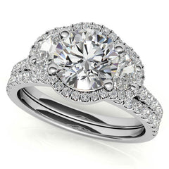 Round Half Moon Halo Moissanite Engagement Ring