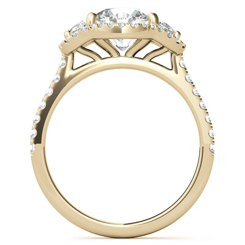 Round Half Moon Halo Moissanite Engagement Ring