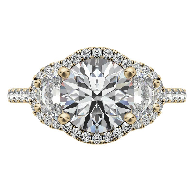 Round Half Moon Halo Moissanite Engagement Ring
